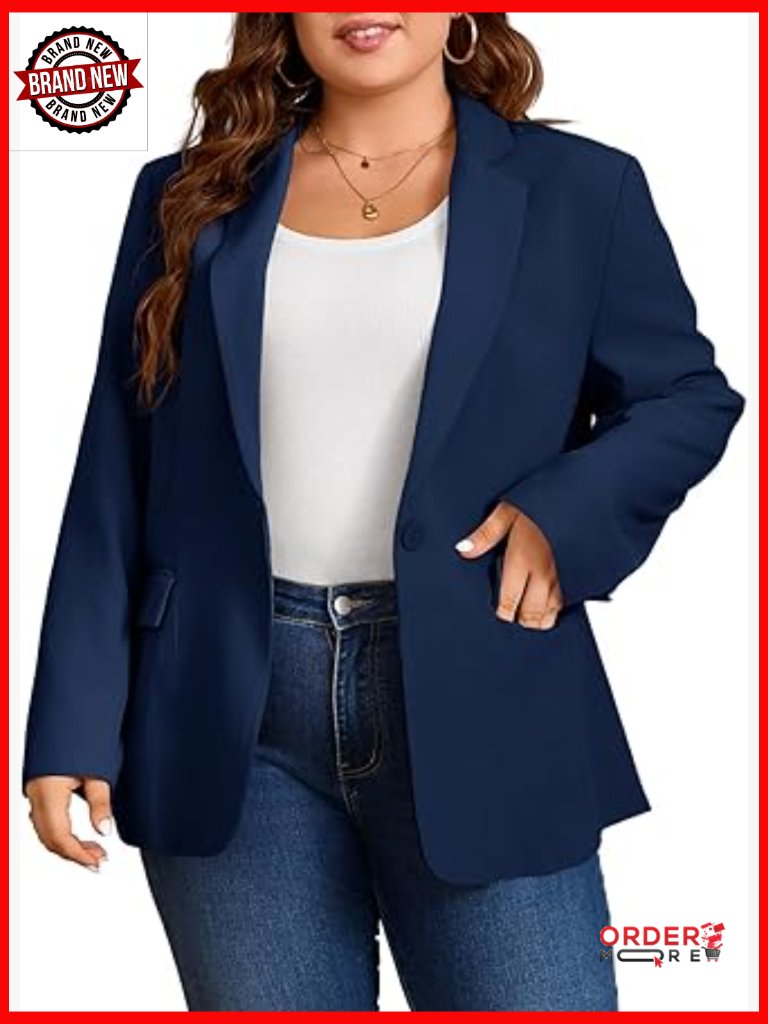 Plus Size Lapel Blazer Long Sleeve Open Front Curvy Office Jacket Work Suit